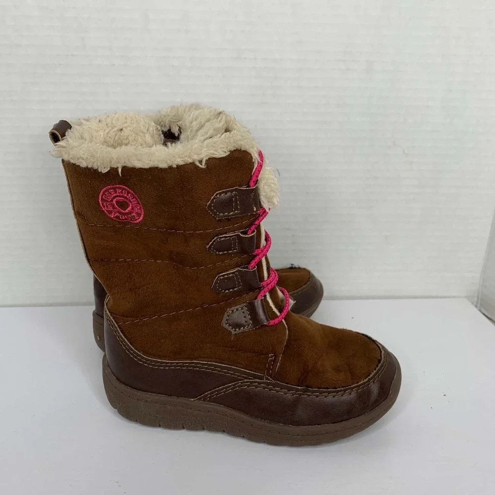 OshKosh B'gosh NESSA-G Brown Faux Fur Girls Winter Boots Size 10